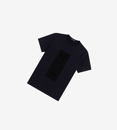 Navy Fred Perry Block Print Men's T Shirts | VIYMZ-7506