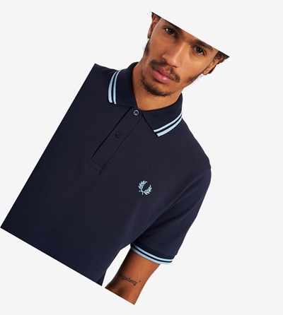 Navy Fred Perry M12 Men's Polo Shirts | JNSCB-9350