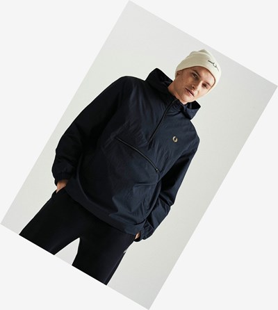 Navy Fred Perry Reissues Half Zip Hooded Cagoule Men's Jackets | IRUGM-5128