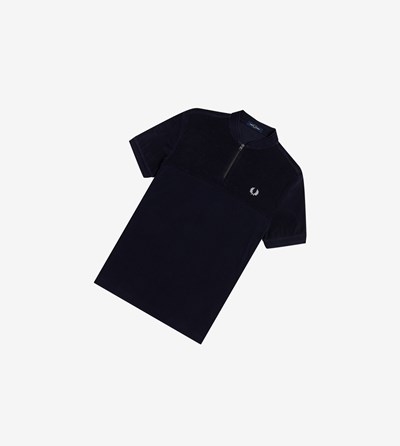 Navy Fred Perry Towelling Panel Men's Polo Shirts | ZQAYJ-2867