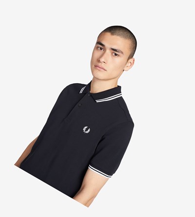 Navy / White Fred Perry M3600 Men's Polo Shirts | ANXEI-8239