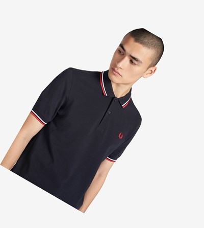 Navy / White / Red Fred Perry M3600 Men's Polo Shirts | KDONJ-8672