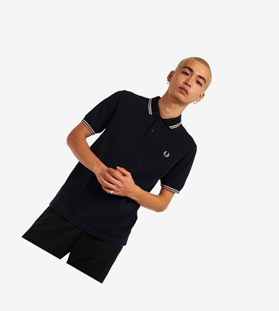 Navy / Yellow / Purple Fred Perry M3600 Men's Polo Shirts | QVLEK-1209