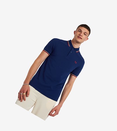 Navy / Yellow / Red Fred Perry M3600 Men's Polo Shirts | DKRZH-4976