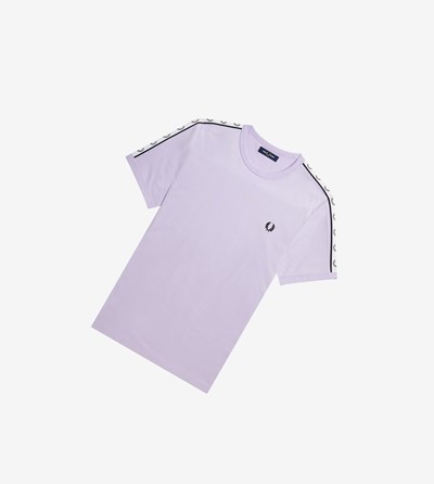 Purple Fred Perry Taped Ringer Men's T Shirts | XBEKA-7251