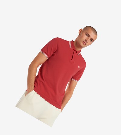 Red / White Fred Perry M3600 Men's Polo Shirts | UVMOJ-5347