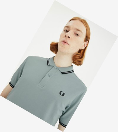 Silver Blue / Black Fred Perry M3600 Men's Polo Shirts | KZLVD-9130