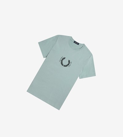 Silver Blue Fred Perry Circle Branding Men's T Shirts | GHKAJ-0175