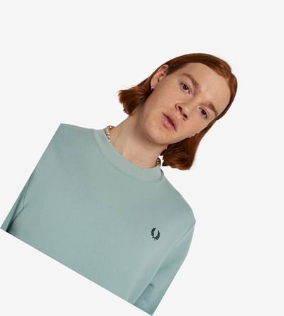 Silver Blue Fred Perry Crew Neck Men's Sweatshirt | LKIRA-1062