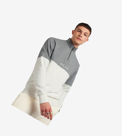 White Fred Perry Colour Block Half Zip Men's Sweatshirt | GAHZL-6094