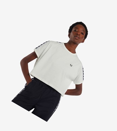 White Fred Perry Cropped Taped Ringer Women's T Shirts & Tops | KWGVH-2153