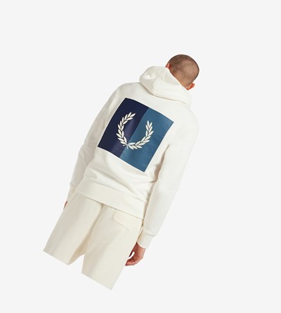 White Fred Perry Laurel Wreath Hooded Men's Sweatshirt | RZNIC-7609