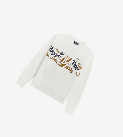 White Fred Perry Reissues Archive Vine Graphic Men's Sweatshirt | YHUKZ-0627