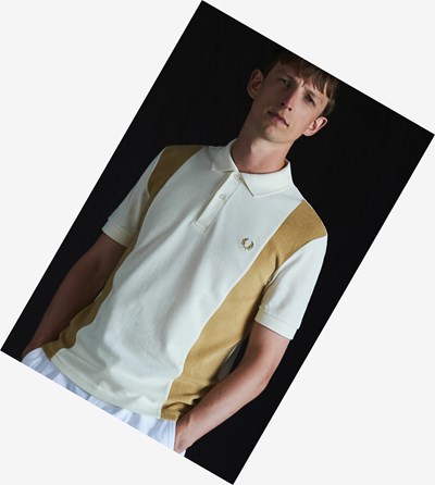 White Fred Perry Reissues Towelling Panel Men's Polo Shirts | BSKME-3982