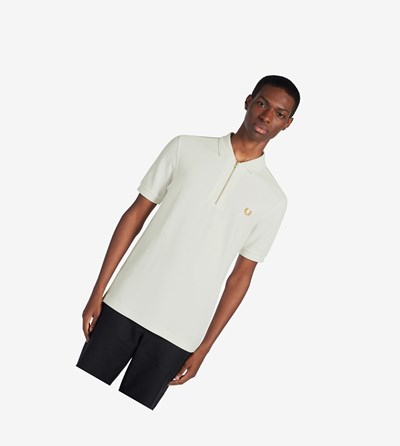 White Fred Perry Zip Neck Men's Polo Shirts | CXQGI-0617