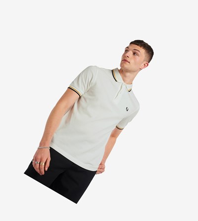 White / Gold / Navy Fred Perry M3600 Men's Polo Shirts | MCZWL-9206