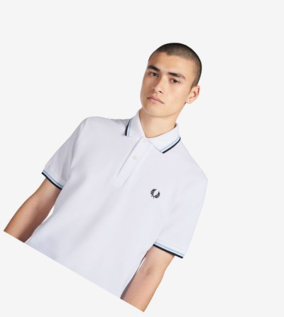 White / Navy Fred Perry M12 Men's Polo Shirts | DXPBQ-2613