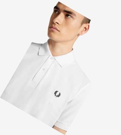 White / Navy Fred Perry M3 Men's Polo Shirts | BYFSA-1763