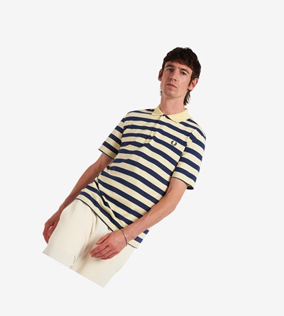 Yellow Fred Perry Reissues Striped Jersey Men's Polo Shirts | CDMAS-5479