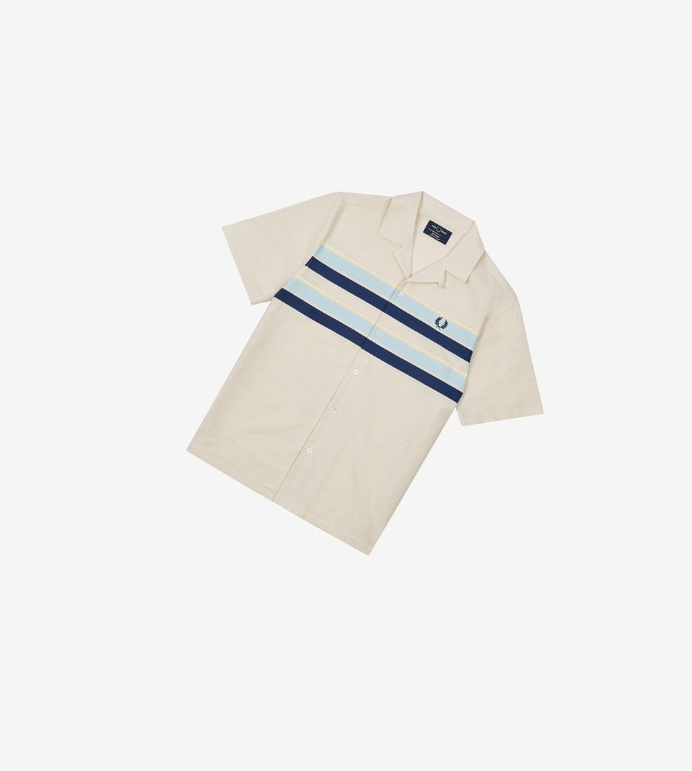 Beige Fred Perry Reissues Striped Beach Men's Shirts | EWLTQ-9751