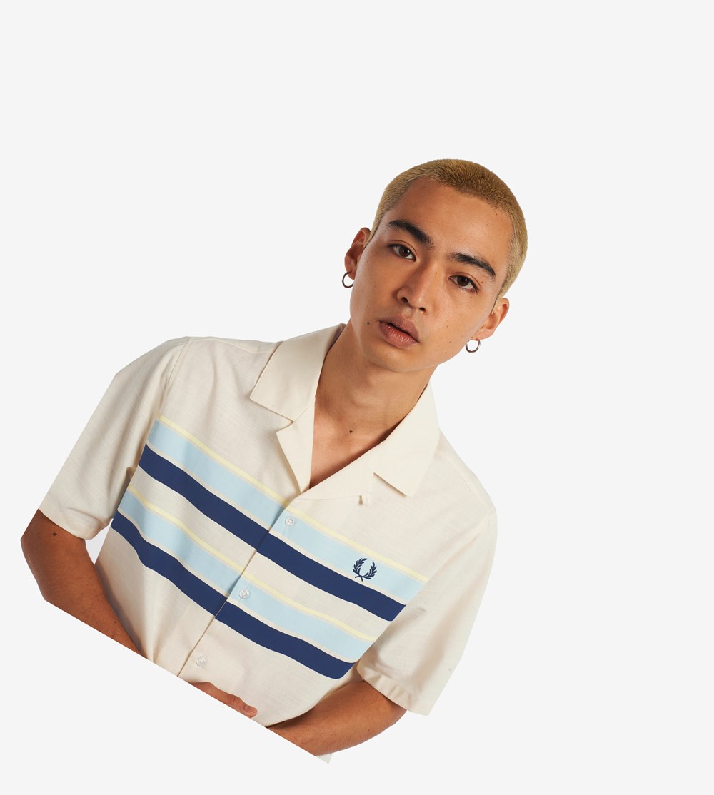 Beige Fred Perry Reissues Striped Beach Men's Shirts | EWLTQ-9751