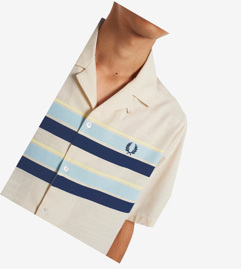 Beige Fred Perry Reissues Striped Beach Men's Shirts | EWLTQ-9751