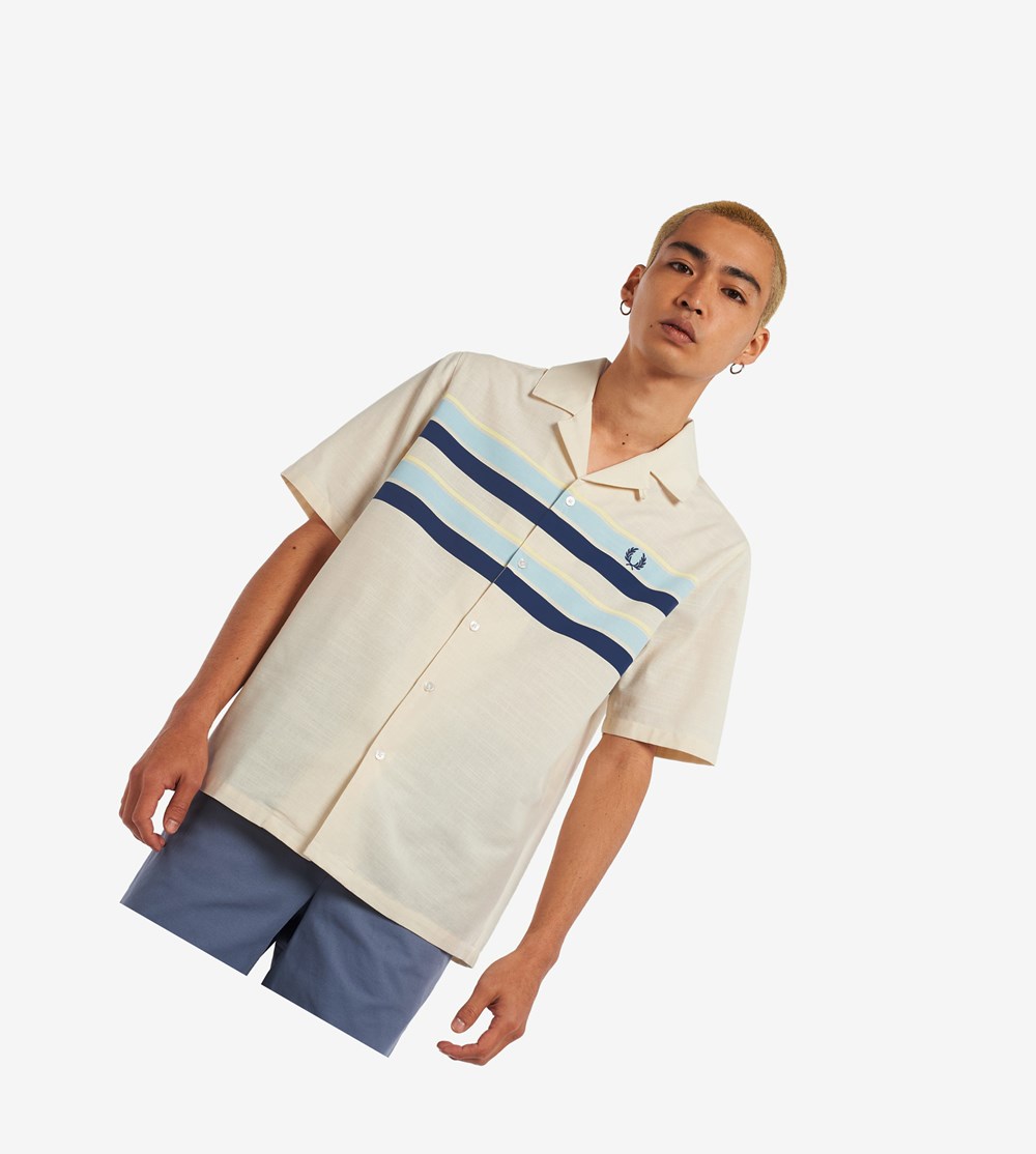 Beige Fred Perry Reissues Striped Beach Men\'s Shirts | EWLTQ-9751