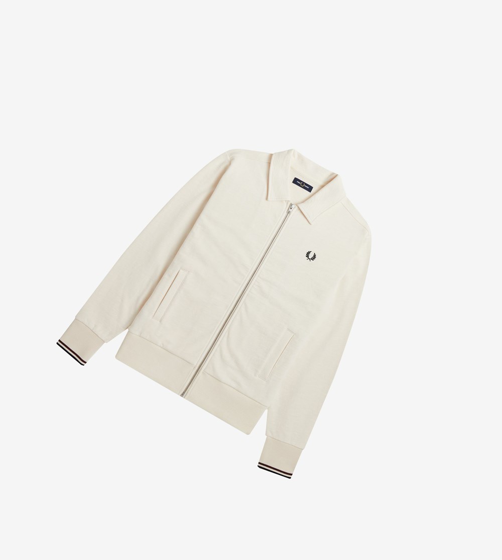 Beige Fred Perry Zip Through Men's Sweatshirt | CVDKX-4367