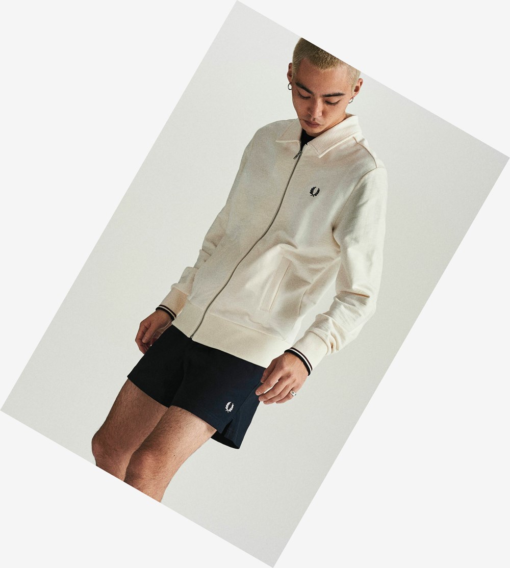 Beige Fred Perry Zip Through Men's Sweatshirt | CVDKX-4367