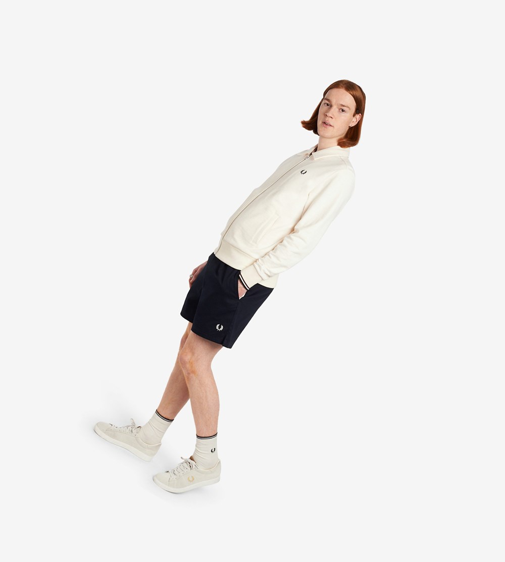 Beige Fred Perry Zip Through Men's Sweatshirt | CVDKX-4367