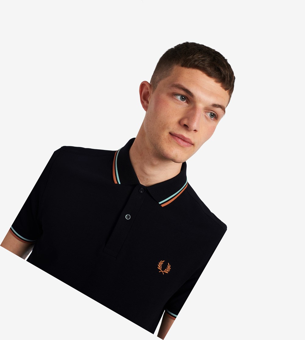 Black / Blue Fred Perry M3600 Men's Polo Shirts | ENXVW-3184