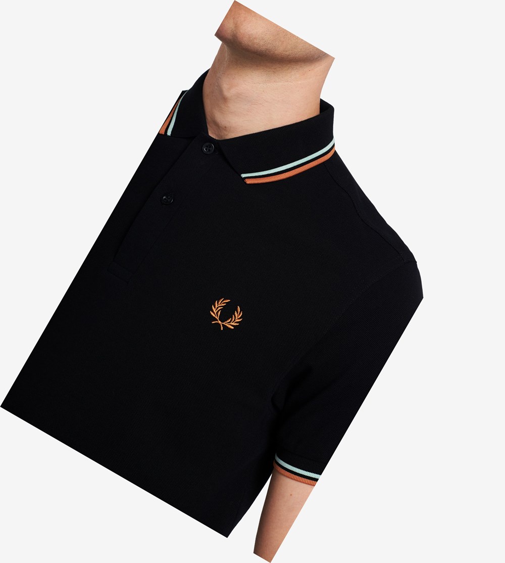 Black / Blue Fred Perry M3600 Men's Polo Shirts | ENXVW-3184