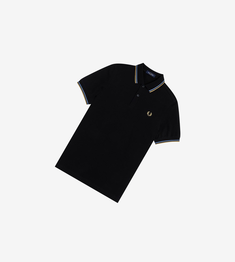 Black / Blue Fred Perry M3600 Men's Polo Shirts | KGUFB-1632