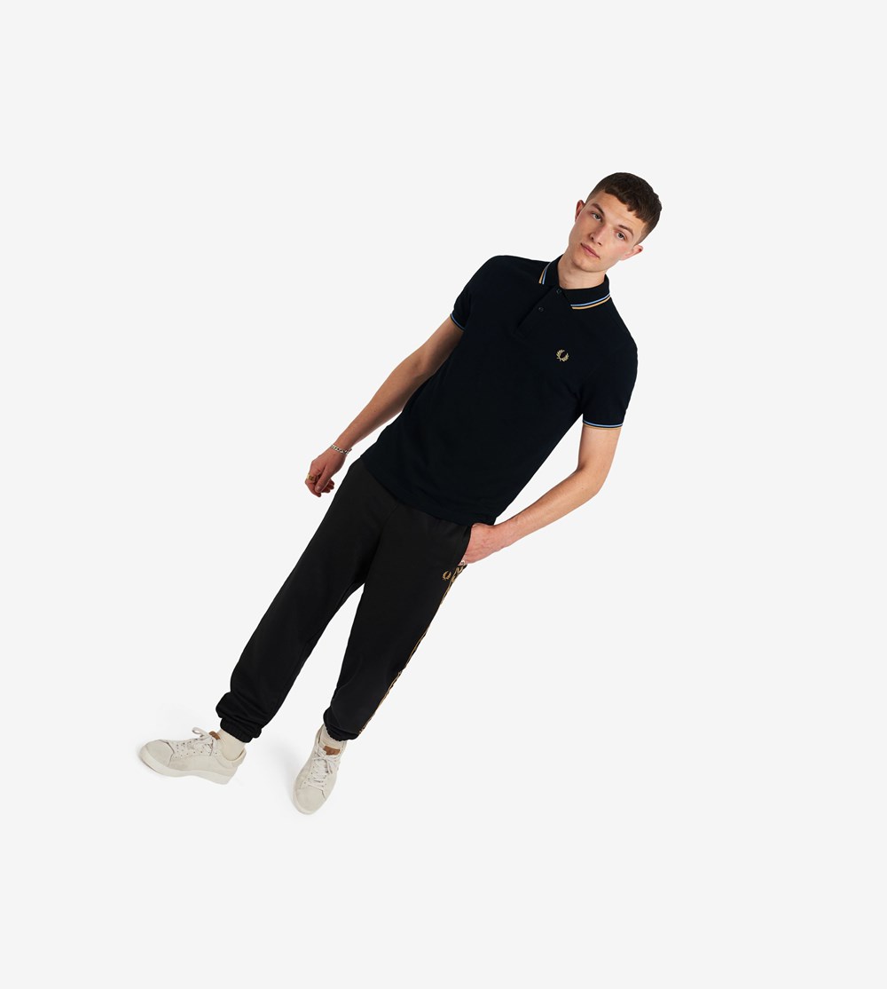 Black / Blue Fred Perry M3600 Men's Polo Shirts | KGUFB-1632