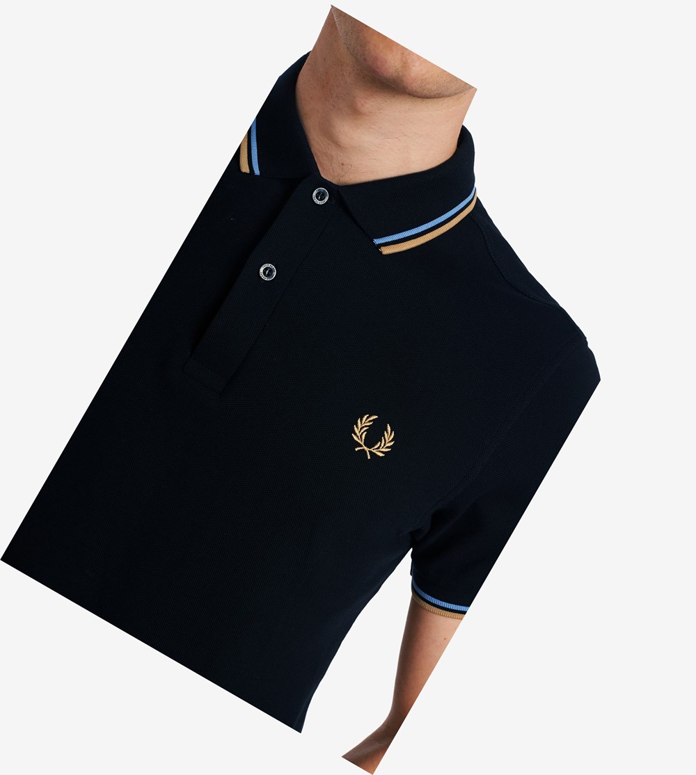 Black / Blue Fred Perry M3600 Men's Polo Shirts | KGUFB-1632