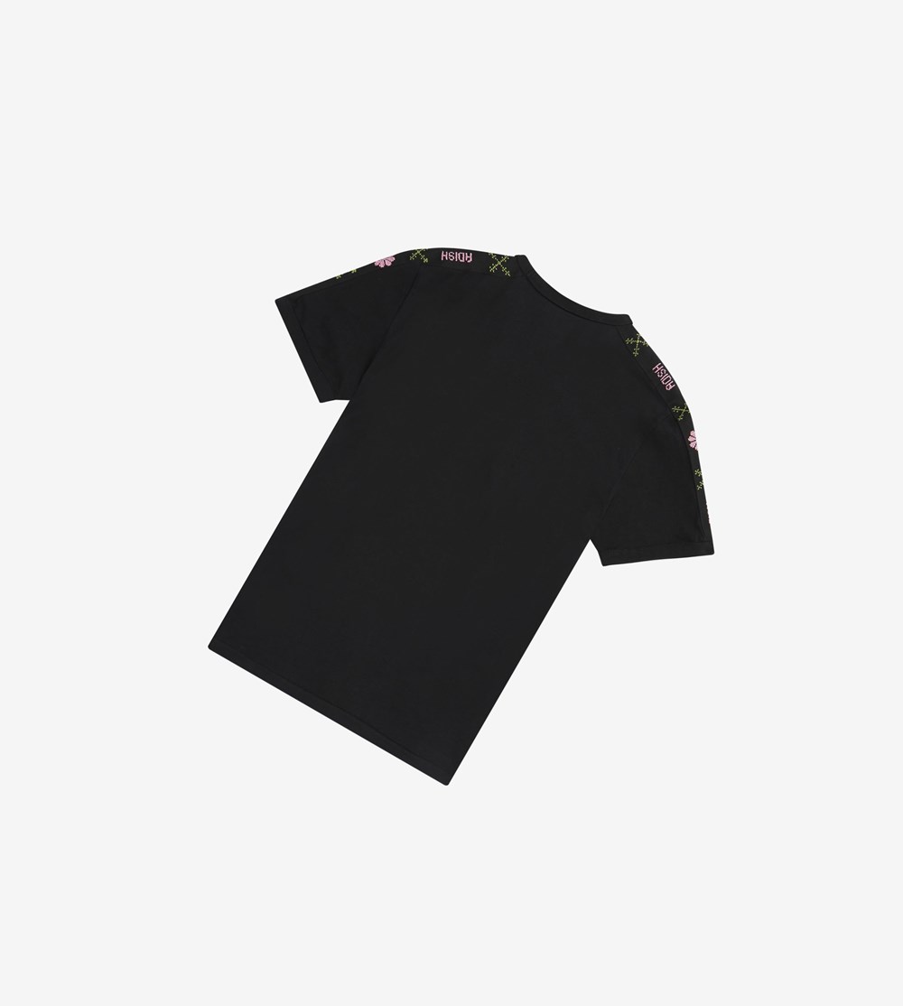 Black Fred Perry Adish Embroidered Tape Ringer Women's T Shirts & Tops | CLAPT-5724