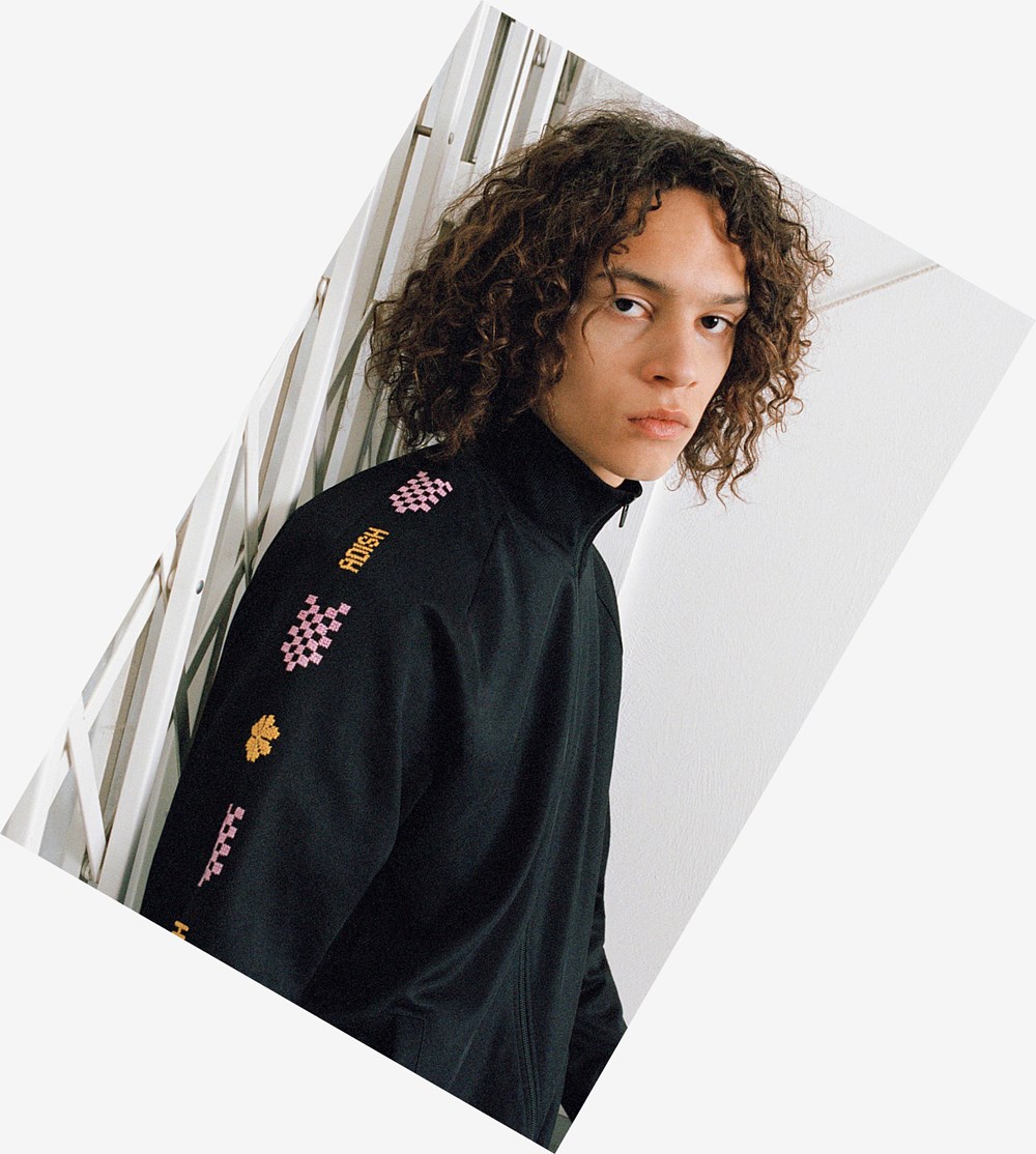 Black Fred Perry Adish Embroidered Track Jacket Women's Jackets | MUDXV-4367