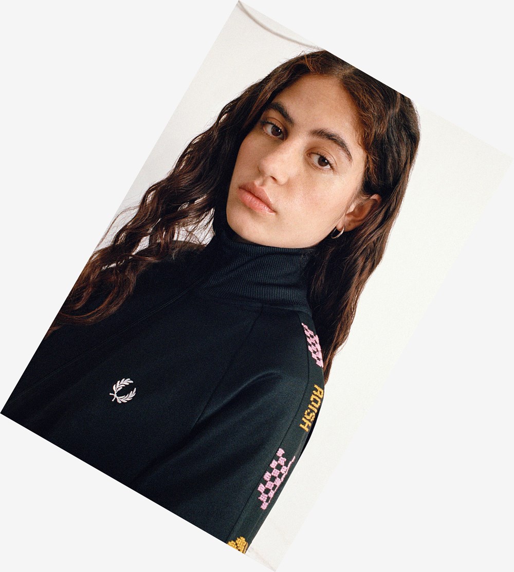 Black Fred Perry Adish Embroidered Track Jacket Women's Jackets | MUDXV-4367