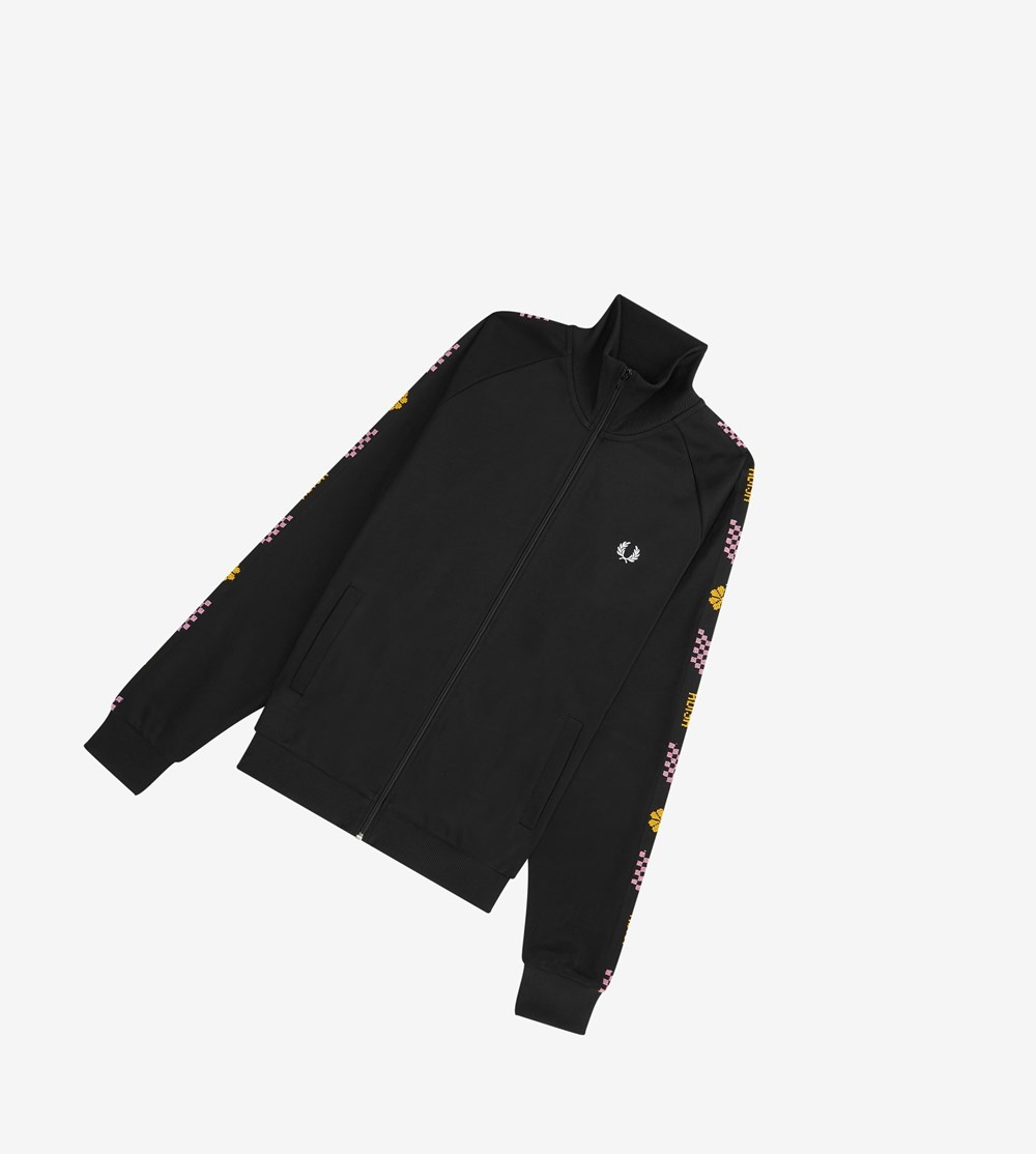 Black Fred Perry Adish Embroidered Track Jacket Men's Tracksuits | QPSEW-5061