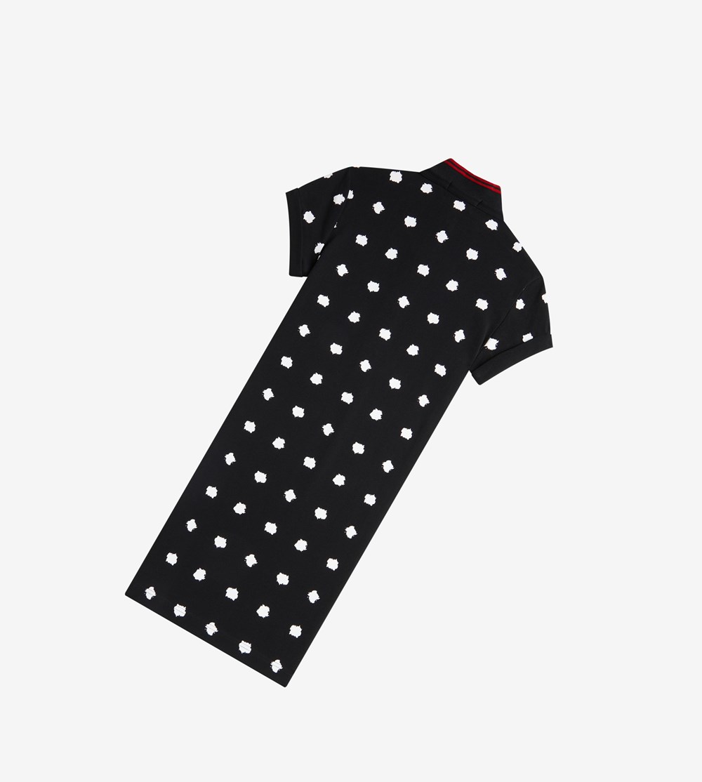 Black Fred Perry Amy Winehouse Foundation Spot Print Piqué Women's Dresses | IWRAV-3851