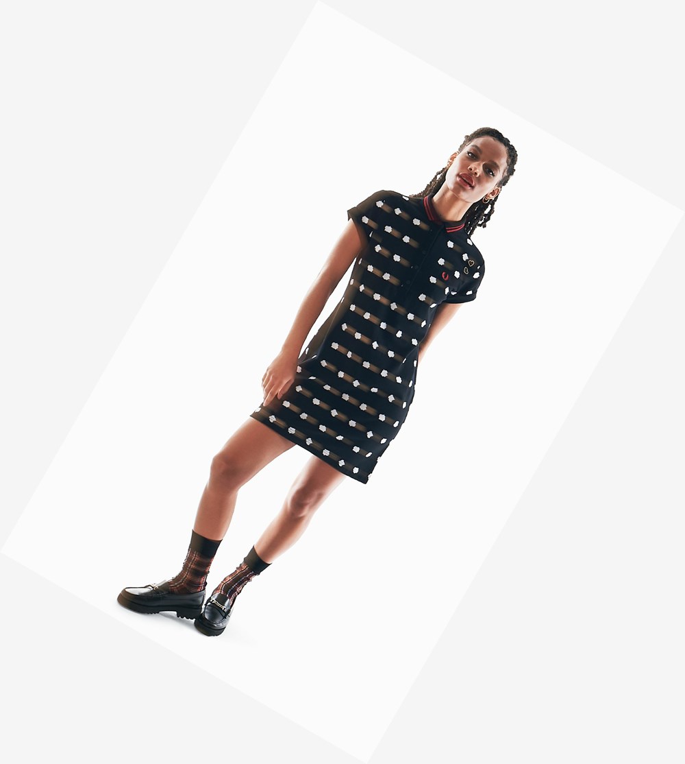 Black Fred Perry Amy Winehouse Foundation Spot Print Piqué Women\'s Dresses | IWRAV-3851