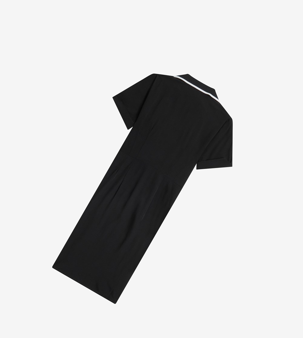 Black Fred Perry Amy Winehouse Foundation Bowling Shirt Women's Dresses | XMDJH-3075