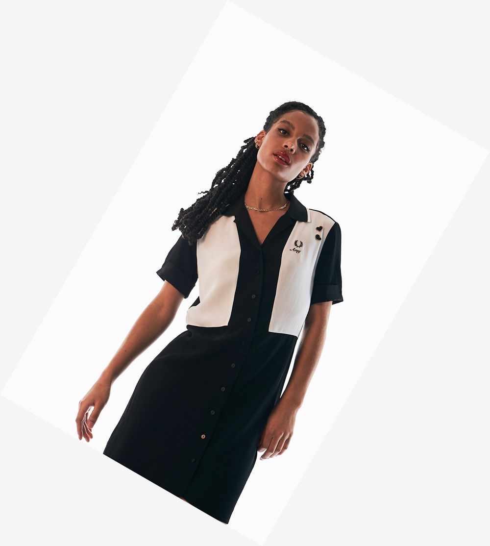 Black Fred Perry Amy Winehouse Foundation Bowling Shirt Women's Dresses | XMDJH-3075