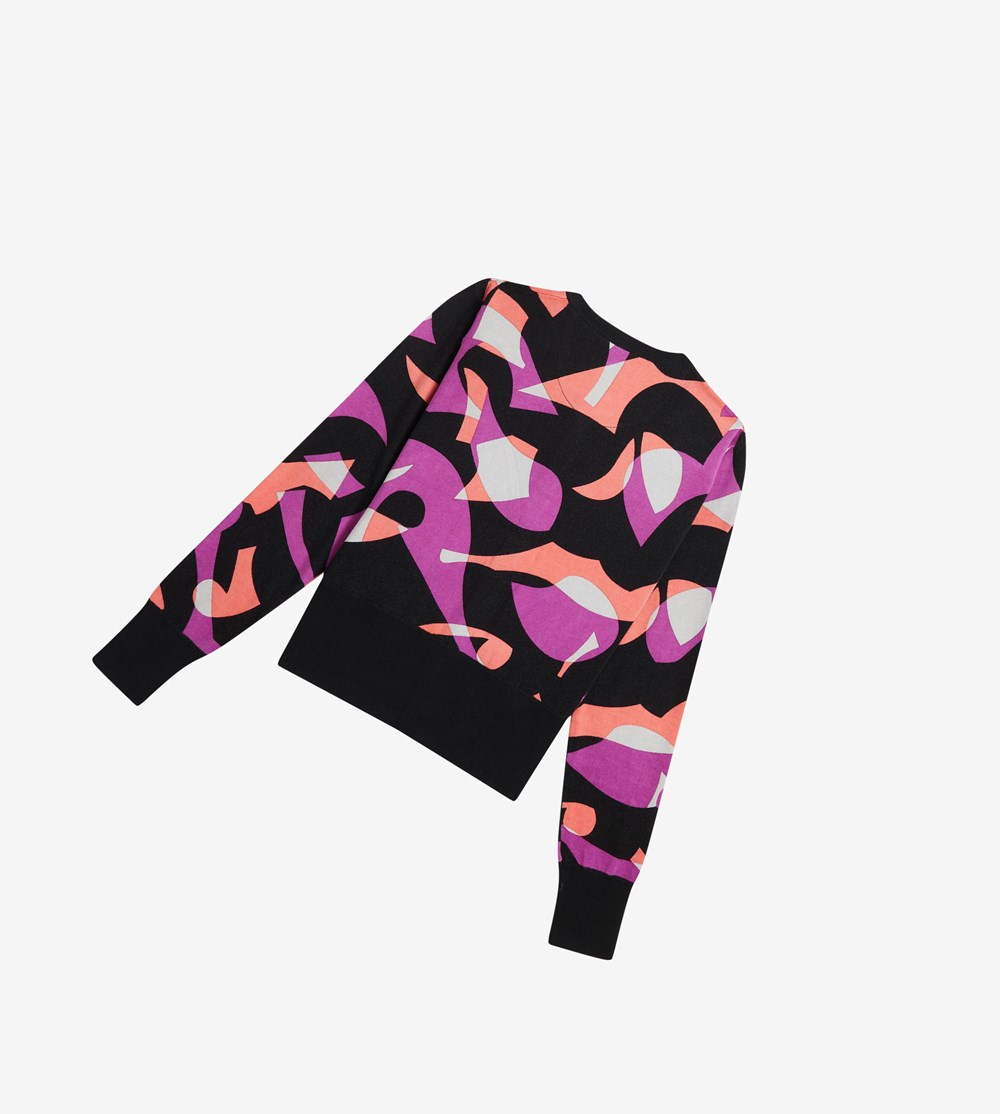 Black Fred Perry Amy Winehouse Foundation Abstract Cardigan Women's Knitwear | XNDAZ-7538