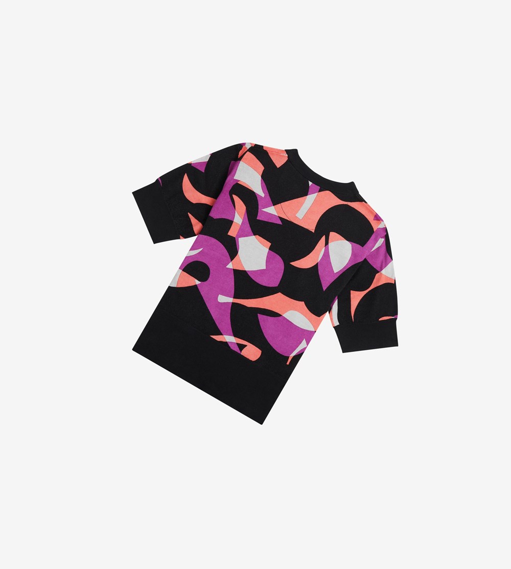 Black Fred Perry Amy Winehouse Foundation Abstract Short Sleeve Jumper Women's Knitwear | YWFUX-3916