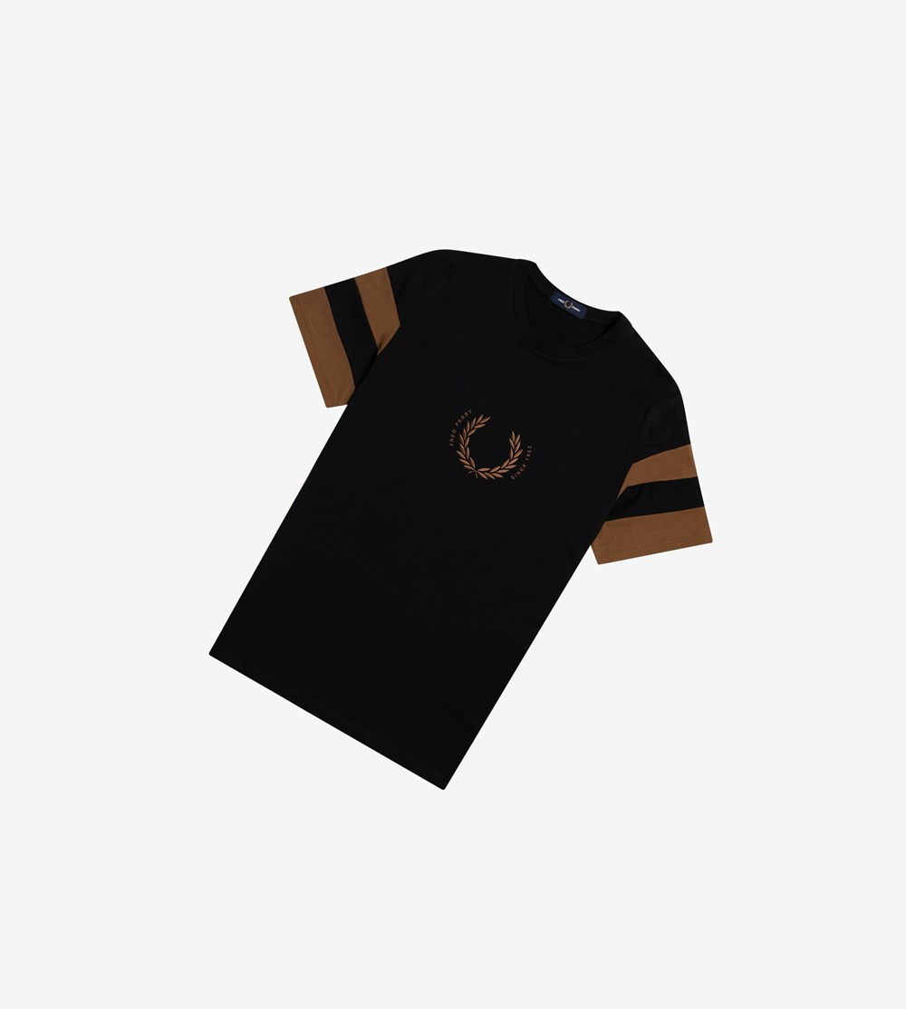 Black Fred Perry Bold Tipped Men's T Shirts | MJNAE-9713