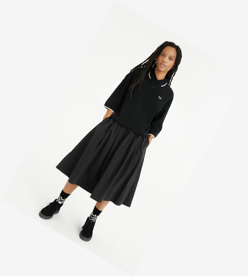 Black Fred Perry Boxy Piqué Shirt Women's Polo Shirts | EATVH-0387