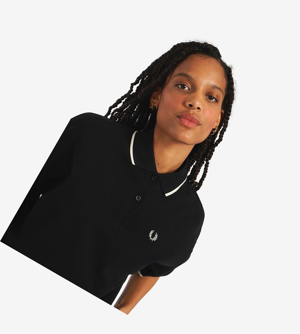 Black Fred Perry Boxy Piqué Shirt Women's Polo Shirts | EATVH-0387