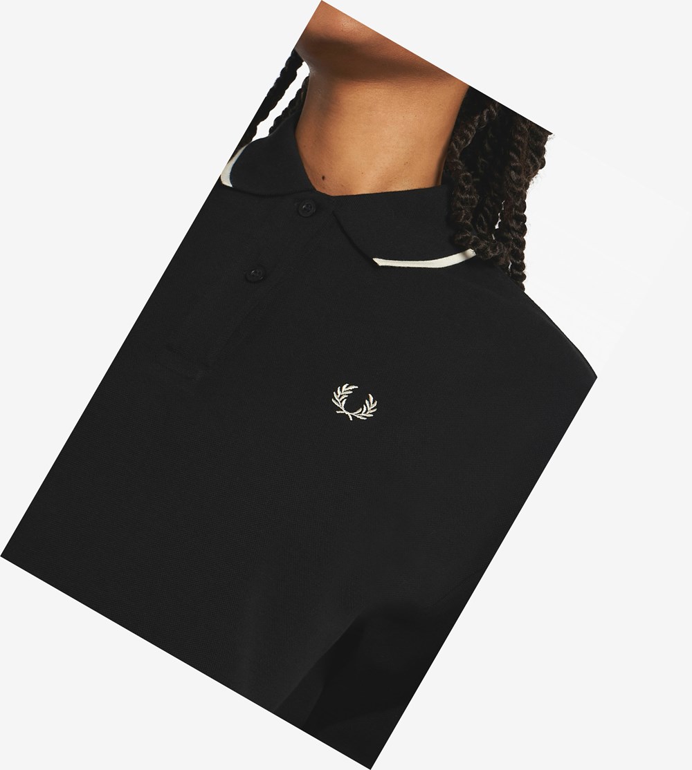 Black Fred Perry Boxy Piqué Shirt Women's Polo Shirts | EATVH-0387