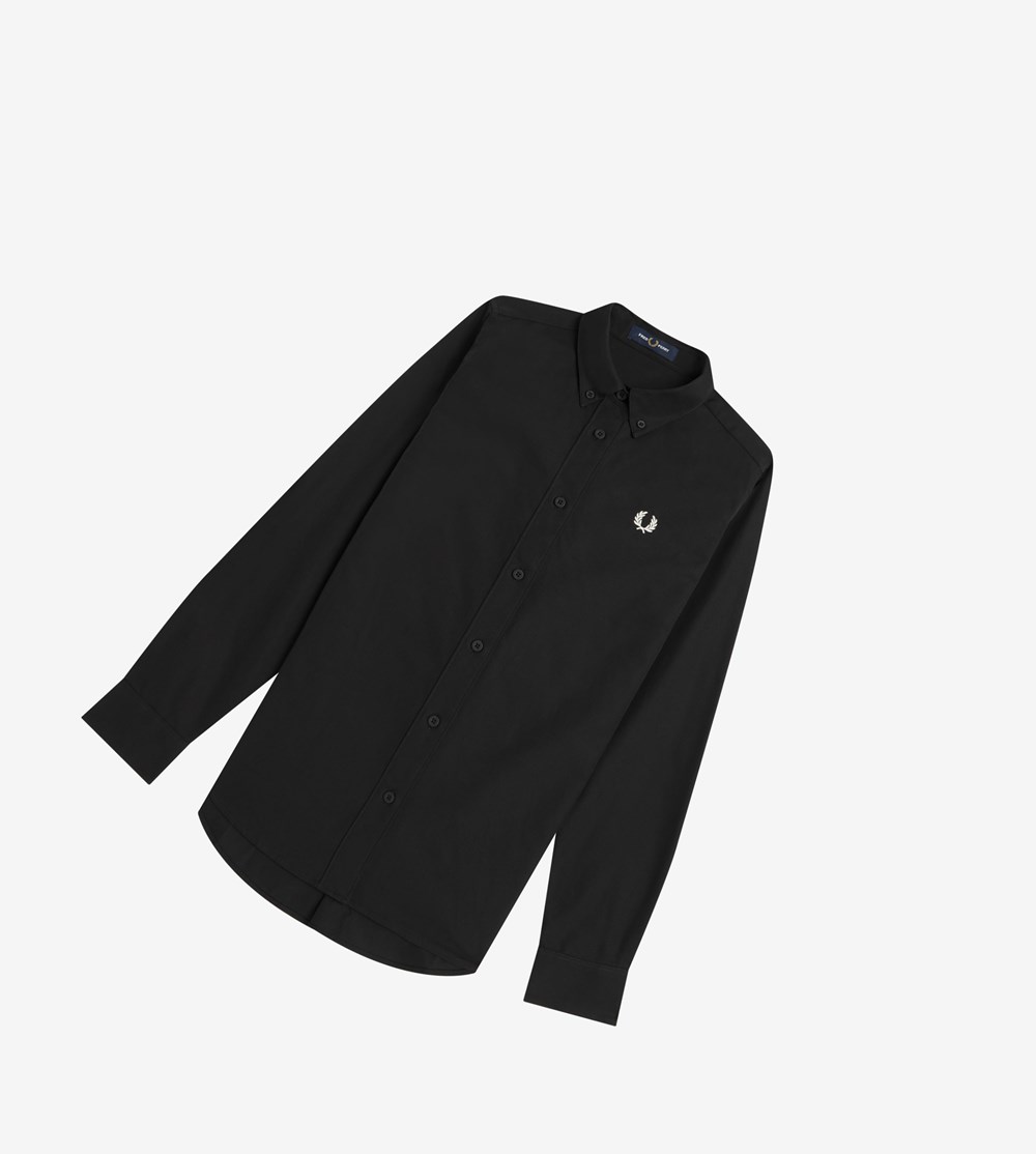 Black Fred Perry Button-Down Shirt Women's T Shirts & Tops | OKWTI-6390